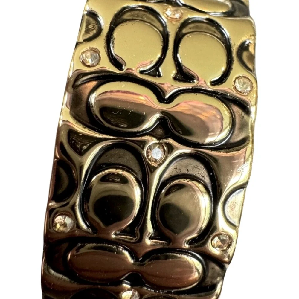 Coach NWT Beautiful Statement Gold Tone Rhinestone Adorned Thick Hoop Earrings - Picture 3 of 5